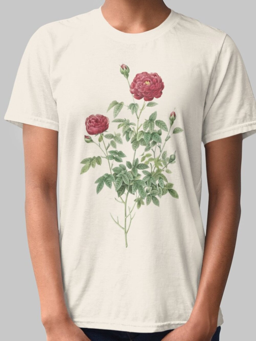 Old Blush China Rose Vintage Floral Print Short Sleeve Graphic Tee T-shirt S-XXL